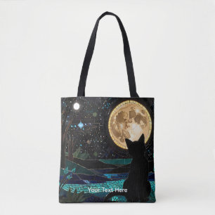 Tote Bag Joli Mosaïque Colorée Chat Noir Mignon