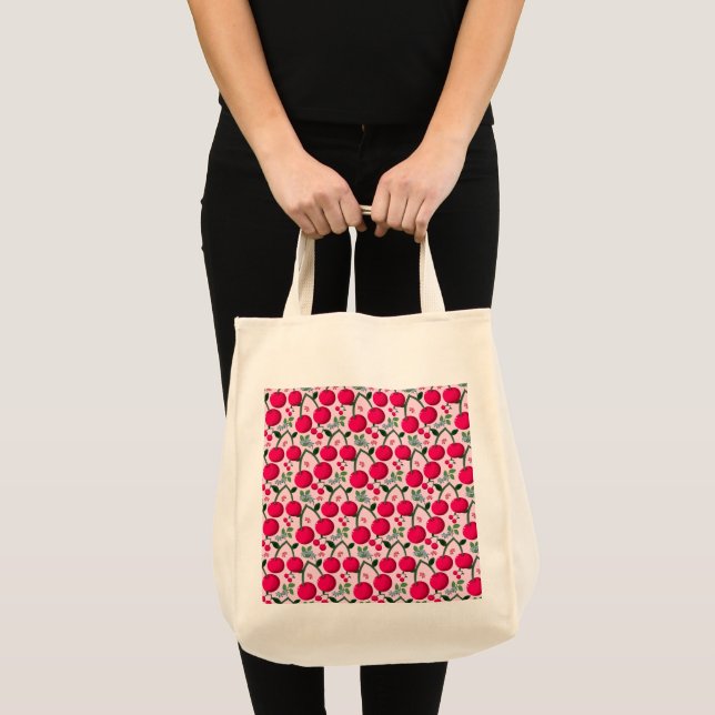 Tote Bag Joli motif Cerise, Fruit Kawaii brillant (Devant (produit))
