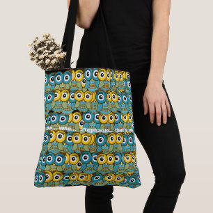 Tote Bag Joli Motif de Chouette jaune et verte