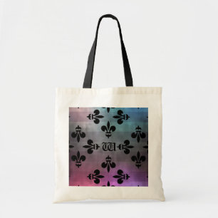 Tote Bag Joli motif de Fleur de lis décoré d'un monogramme