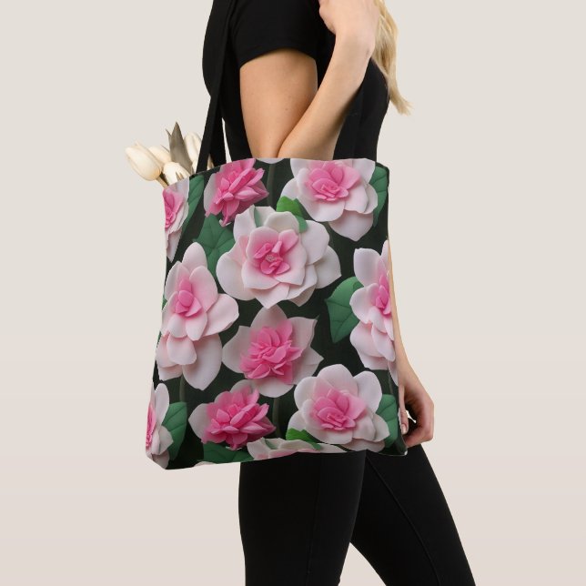 Tote Bag Joli motif fleuri rose boho (De près)