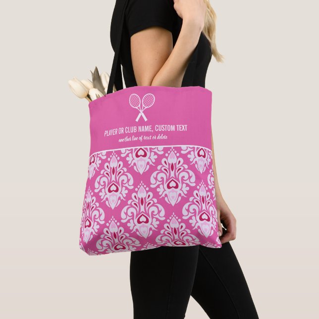Tote Bag Joli Motif Ikat Rose Custom Tennis Racket (De près)
