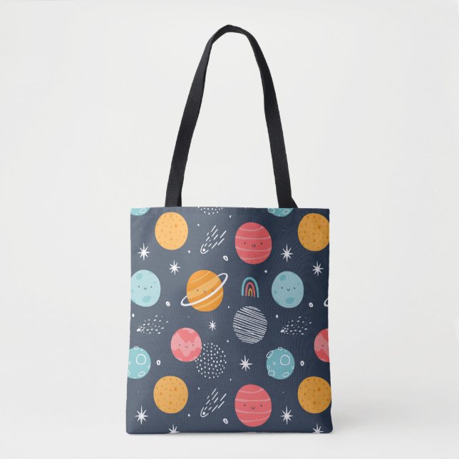 Tote Bag Joli Motif Planète Souriante (Devant)