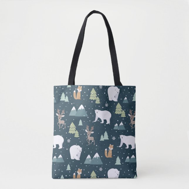 Tote Bag Joli Noël Animaux d'hiver Motif rustique (Devant)