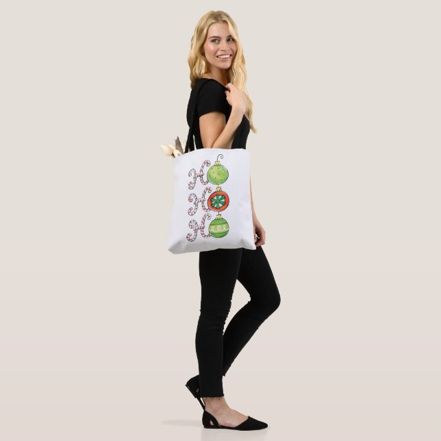 Tote Bag Joli Noël Ho Ho Ho, Sucres de canne Ornements (Sur le modèle)