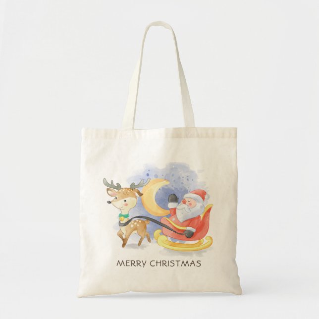 Tote Bag Joli Noël Père Noël Reindeer Sleigh (Devant)