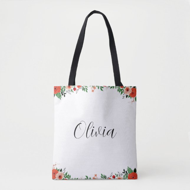 Tote Bag Joli Nom Olivia de Feuilles de Dessin Animé Fémini (Devant)