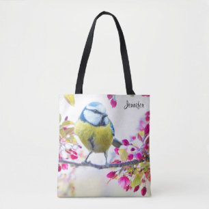 Tote Bag Joli oiseau bleu et jaune sur une branche Photogra