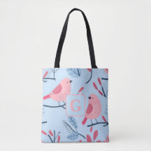 Joli oiseau rose sur bleu clair monogramme personn
