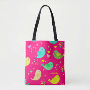 Tote Bag Joli Oiseaux mignons Aimer Coeurs