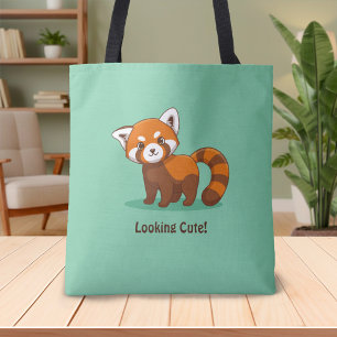 Tote Bag Joli Panda roux sur fond vert
