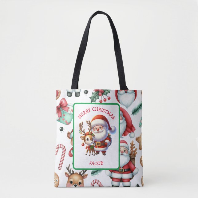 Tote Bag Joli Père Noël et Reindeer Noël personnalisé (Devant)