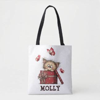 Tote Bag Joli Petit Chat avec Papillons Personnalisé
