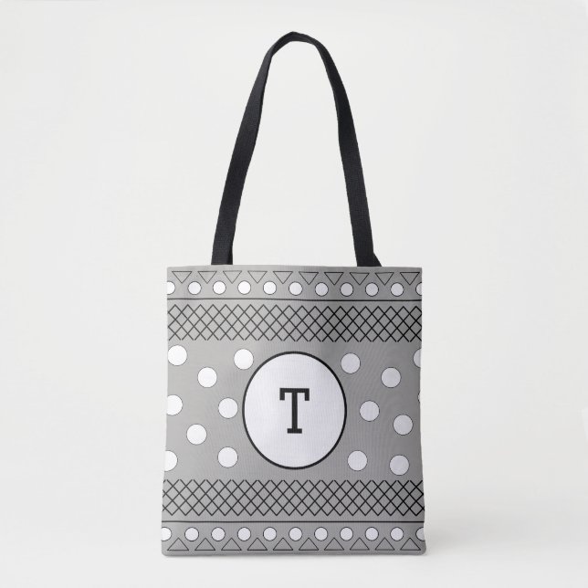 Tote Bag Joli Pois gris Motif Monogramme (Devant)