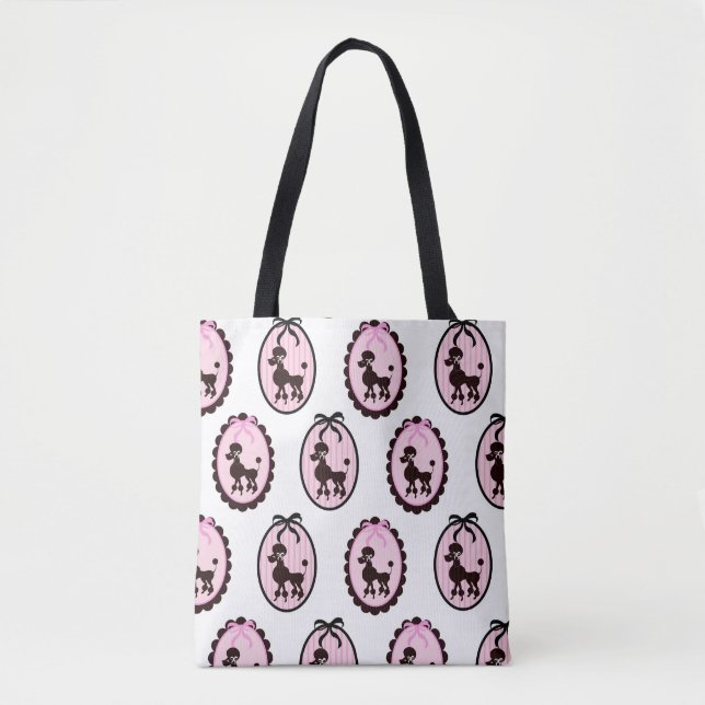 Tote Bag Joli poodé rose et blanc Portrait (Devant)