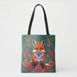Tote Bag Joli renard rouge et fleurs