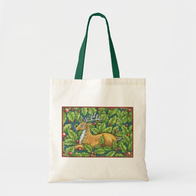 Tote Bag Joli renne de Noël en forêt avec Holly (Devant)