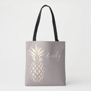 Tote Bag Joli rose en cuivre, ananas et gris