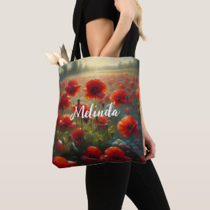 Tote Bag Joli terrain de pavot le jour d'été