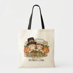 Tote Bag joli Thanksgiving Thankful Pilgries ajouter le nom