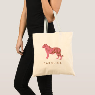 Tote Bag Joli Tigre Rose Stylish Nom Personnalisé Simple
