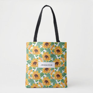 Tote Bag Joli tournesol Jaune et Motif vert