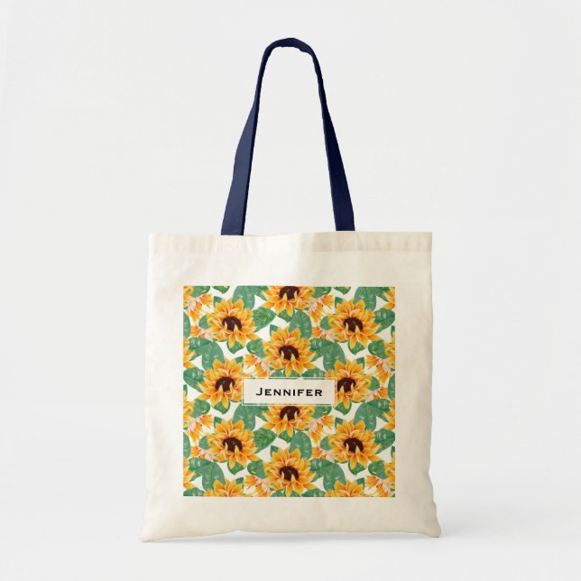 Tote Bag Joli tournesol Jaune & Motif vert (Devant)