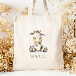 Tote Bag Joli vache en peluche aquarelle personnalisé pour 