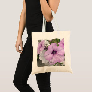 Tote Bag Joli violet Petunia Photo Monogramme