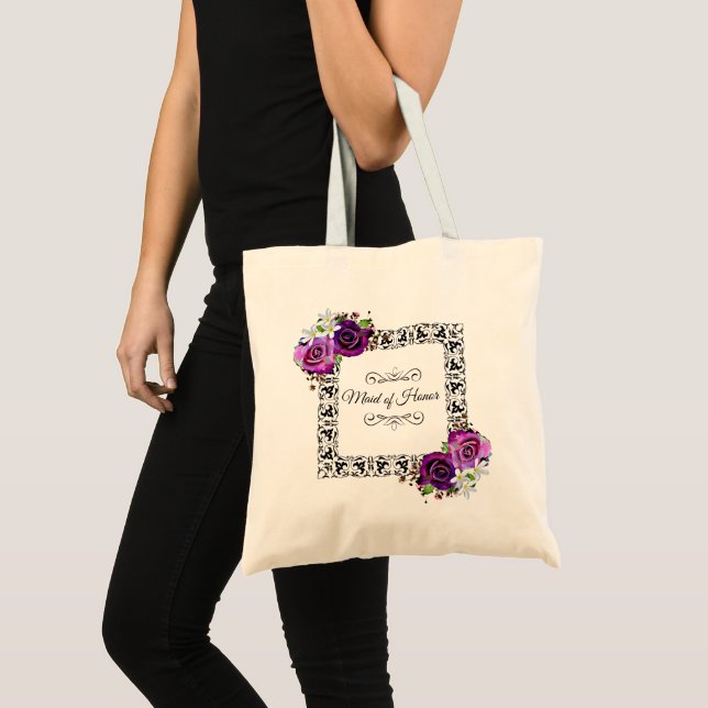 Tote Bag Joli violet Roses floraux Maid of Honor Cadeau (Devant (produit))