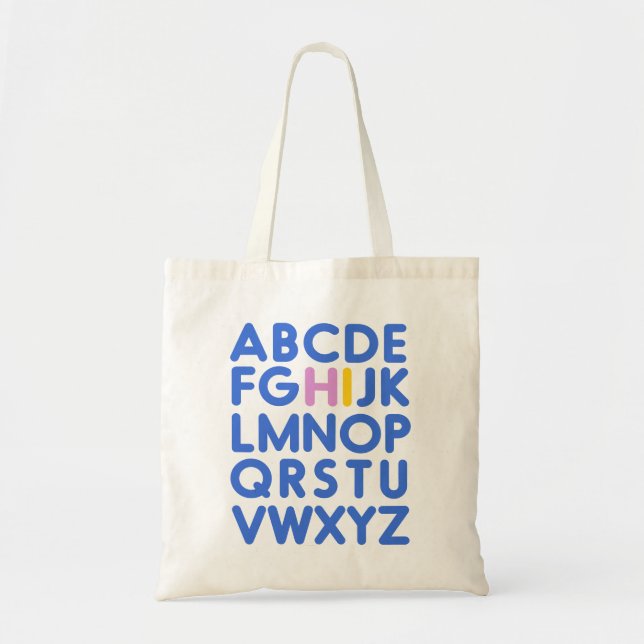 Tote Bag Jolie Alphabet Typographie Bleue Bibliothèque Livr (Devant)