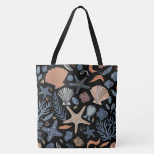 Tote Bag Jolie aquarelle coquillage corail noir