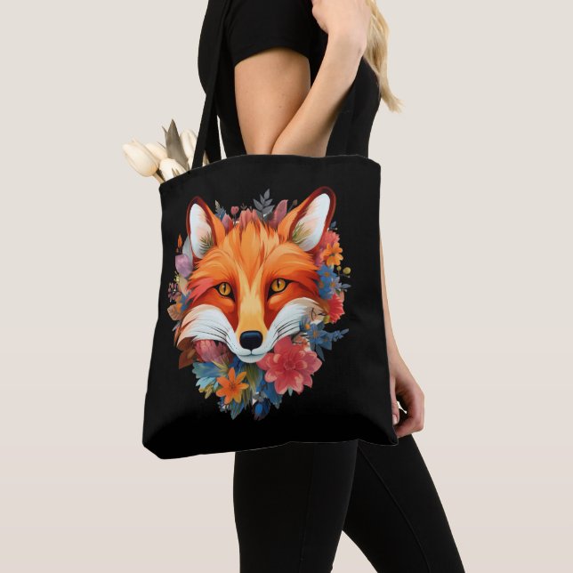 Tote Bag Jolie aquarelle Fleur Fox (De près)