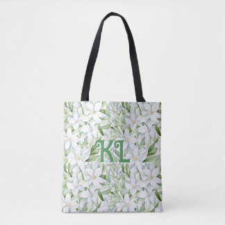 Tote Bag Jolie aquarelle Fleurs blanches personnalisées