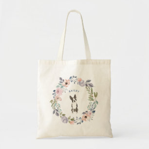 Tote Bag Jolie aquarelle florale   Chien de Boston Terrier