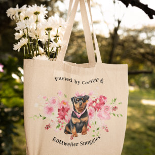 Tote Bag Jolie aquarelle florale   Chien Rottweiler