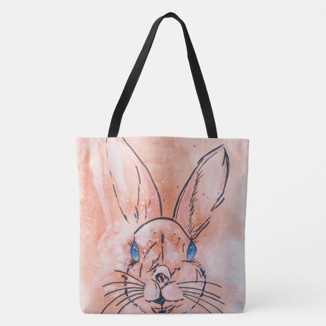 Tote Bag Jolie aquarelle rose peinture à la main lapin (Devant)