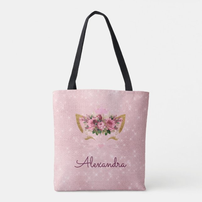 Tote Bag Jolie Blush rose Kitty Monogram Party (Dos)