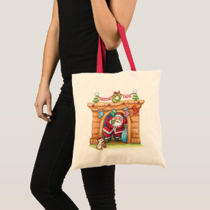 Tote Bag Jolie Caricature Jolly Santa Claus Descendre Chimn