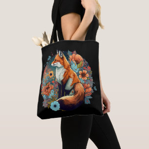 Tote Bag Jolie esthétique de renard floral Cottagecore pour
