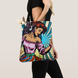 Tote Bag Jolie Femme Dansant Salsa Pop Art