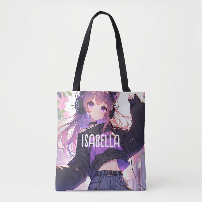 Tote Bag Jolie fille Anime dans les casques Anniversaire (Devant)