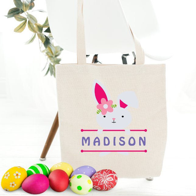 Tote Bag Jolie fille Lapin de Pâques Nom personnalisé (Créateur téléchargé)