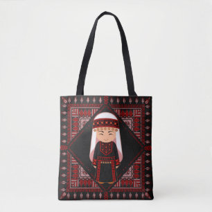 Tote Bag jolie fille palestinienne Broderie rouge tatreez