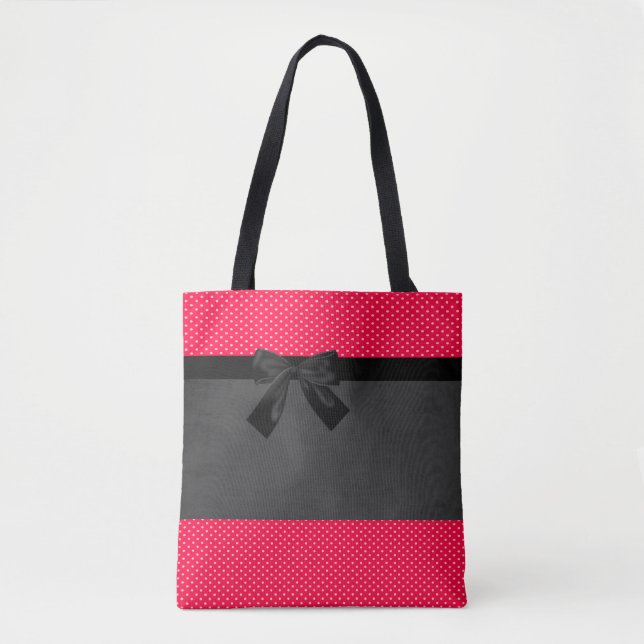 Tote Bag Jolie fille Pois rouges élégants - Bow noir (Devant)