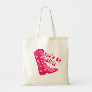 Tote Bag Jolie fille rose rouge Disco Cowgirl Boot