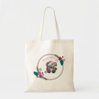 Tote Bag Jolie fleur de Noël Teddy wreath personnalisable