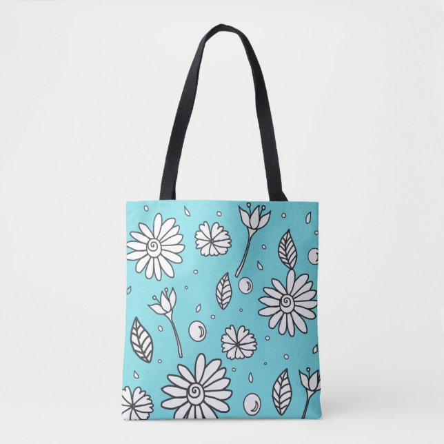 Tote Bag Jolie Fleur Été Fourre-tout En Turquoise (Devant)
