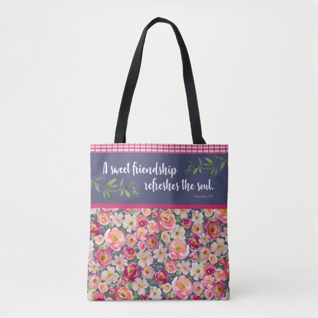 Tote Bag Jolie fourre-tout fleurie avec verset biblique (Devant)