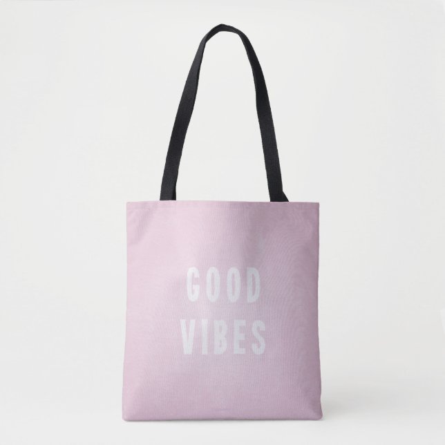 Tote Bag Jolie Good Vibes moderne rose et blanc (Devant)